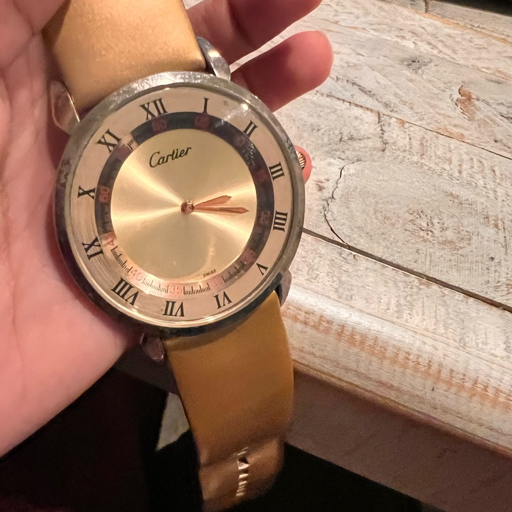 Cartier Gold Watch with Tan Strap